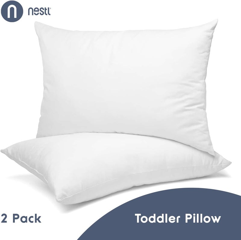 Nestlé 2 Pack Toddler Pillow for Sleeping 13 x 18, Small Kids Pillow for Travel, Car, School, Nap, & Toddler Bed, Machine Washable Soft Cotton Child 2 Year Old and Up - White - Image 2